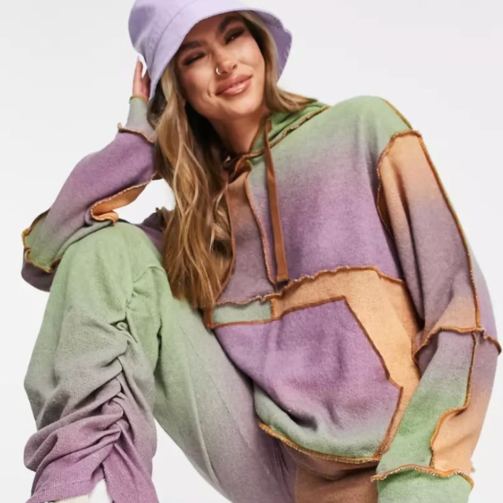 Jaded London patchwork lightweight knit multicolor hoodie